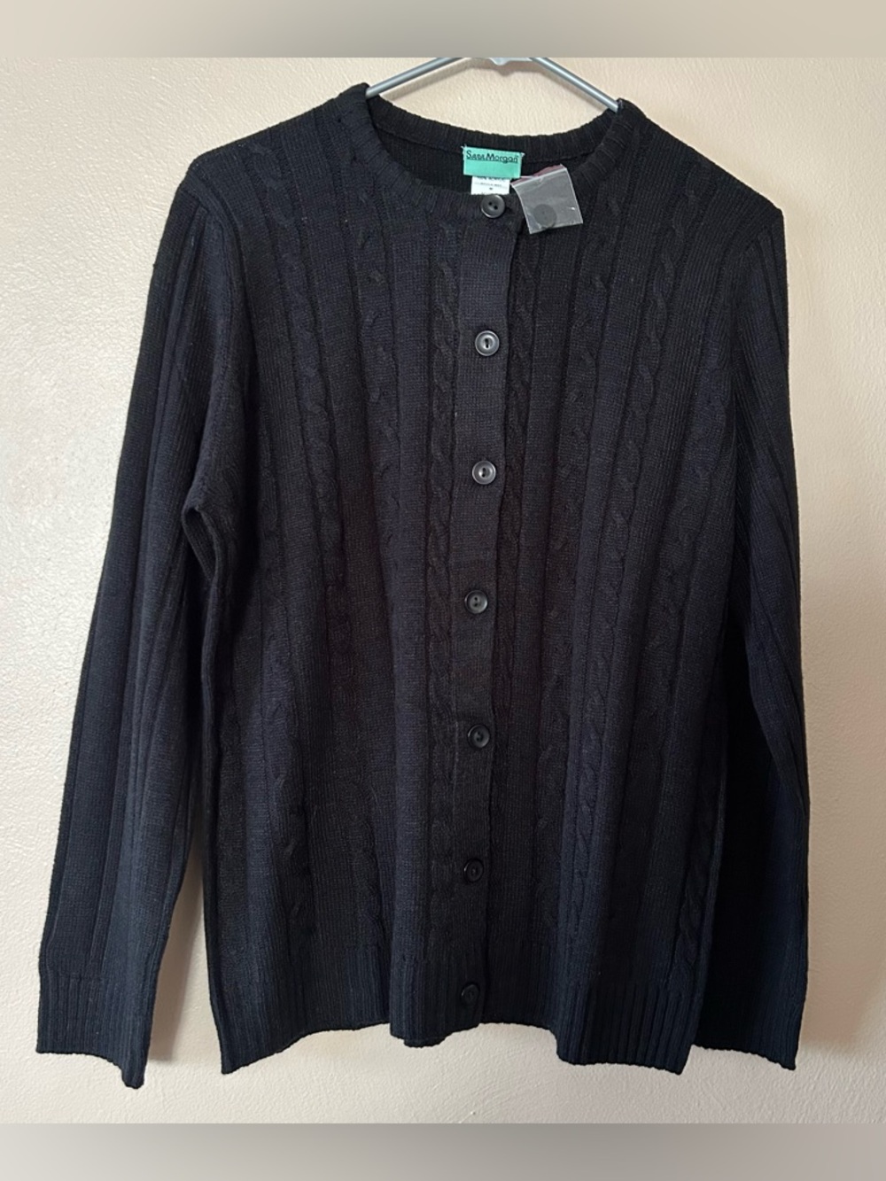 Sara Morgan Black Cable-Knit Button Front Cardigan